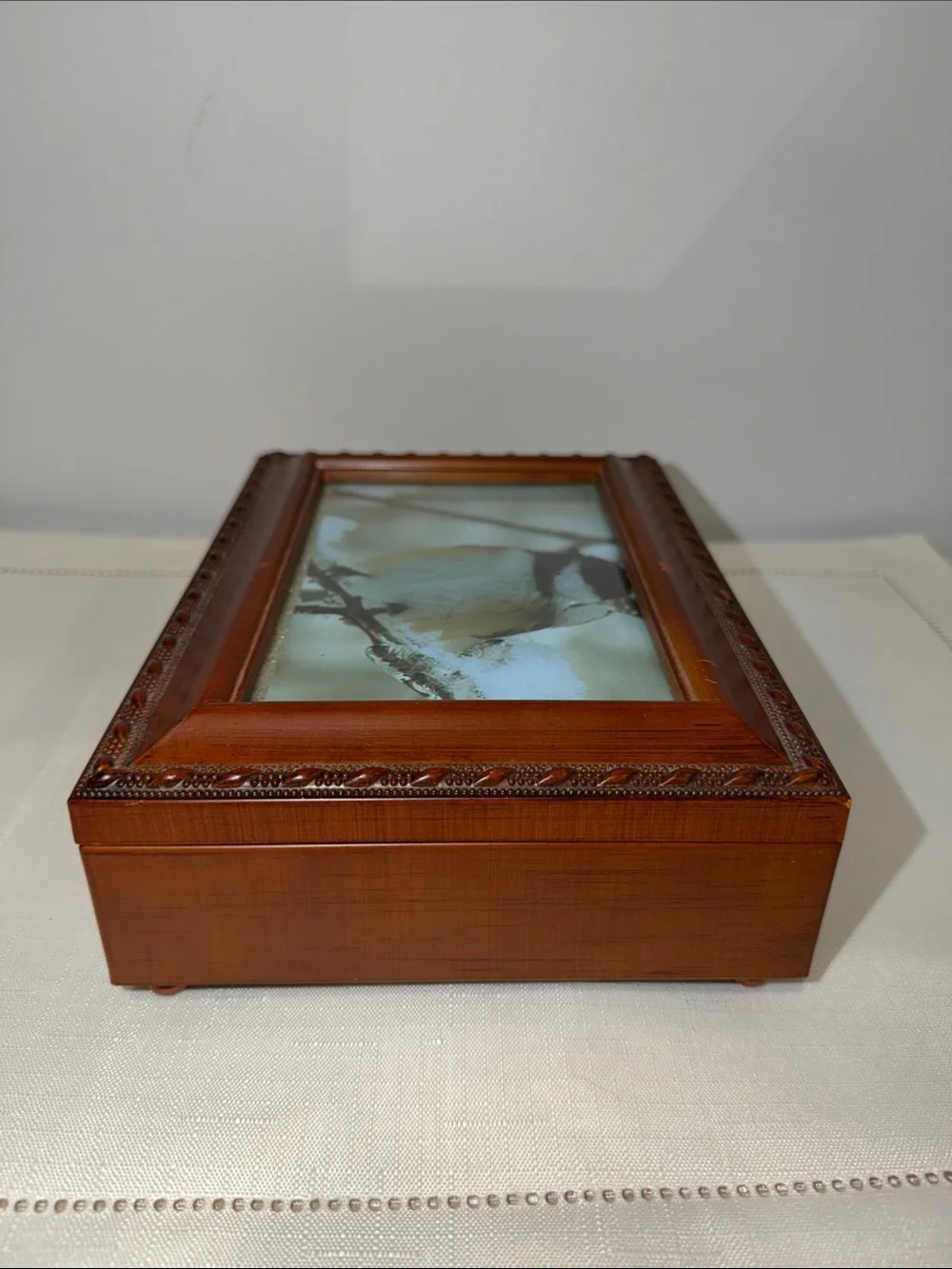 Vintage Style Brown Picture Frame Trinket Keepsake Musical Jewelry Box
